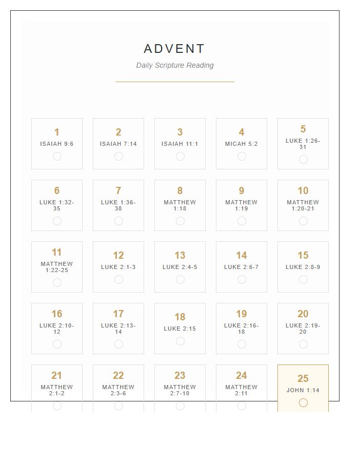 Advent Bible Verse Reading Countdown Printable Chart