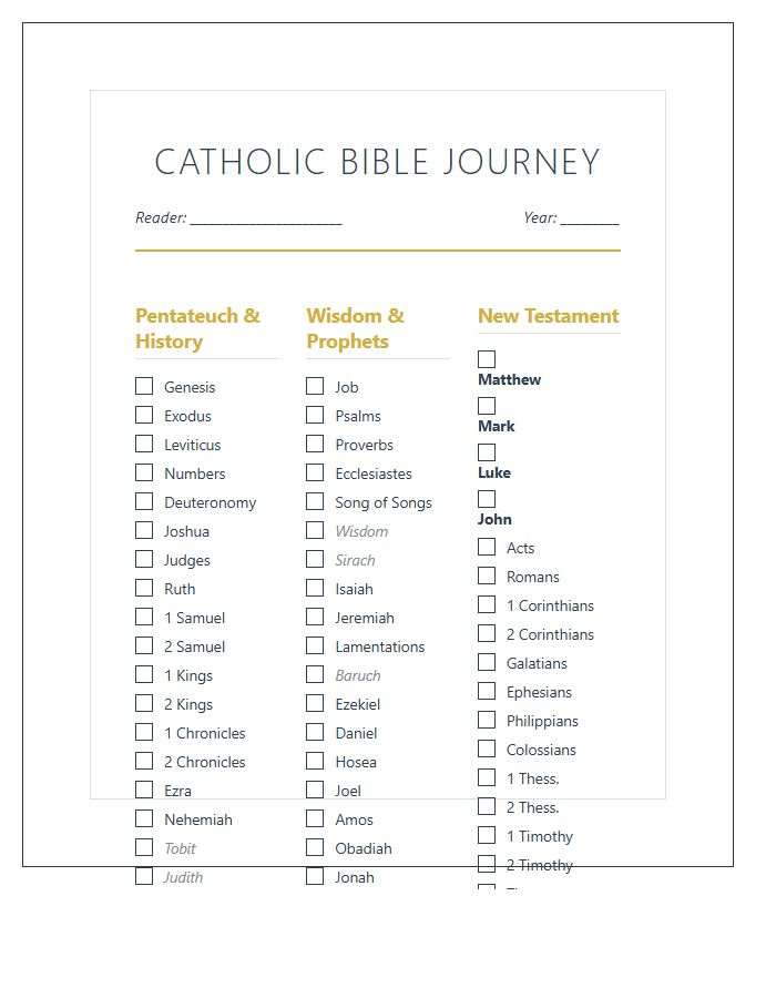Catholic Bible Verse Reading Journey Printable Chart