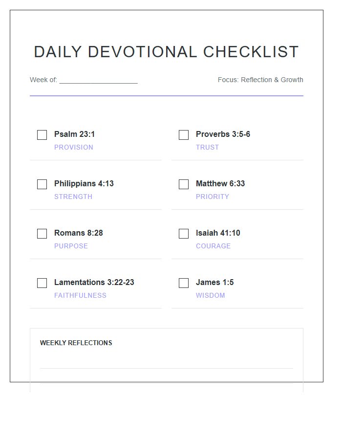 Christian Devotional Bible Verse Checklist Printable Chart