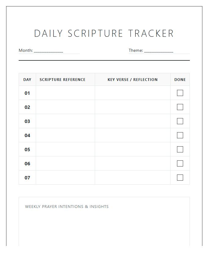 Daily Scripture Reading Tracker Printable Chart