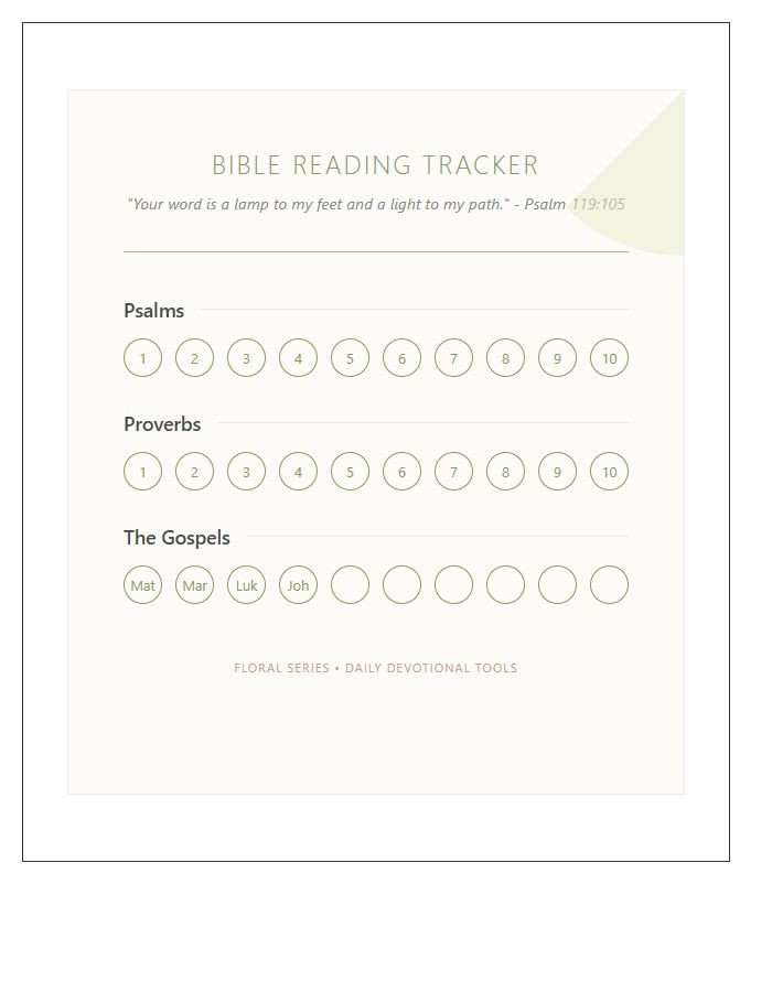Floral Design Bible Verse Reading Tracker Printable Chart