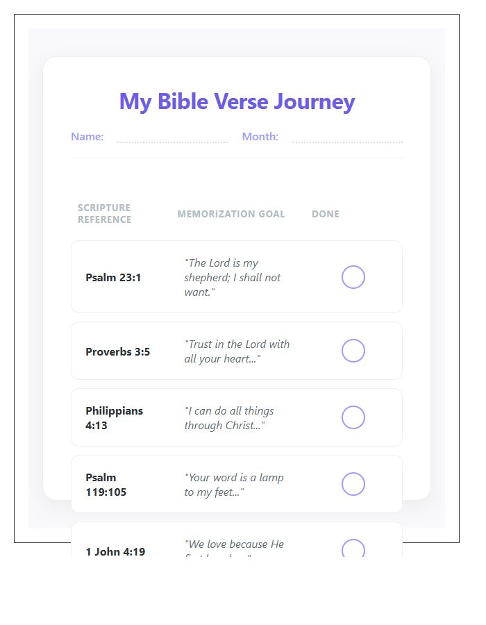 Kids Bible Verse Memorization Printable Reward Chart