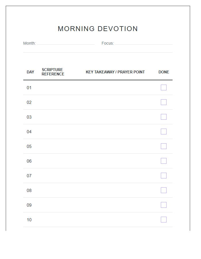 Morning Devotion Bible Verse Reading Tracker Printable Chart