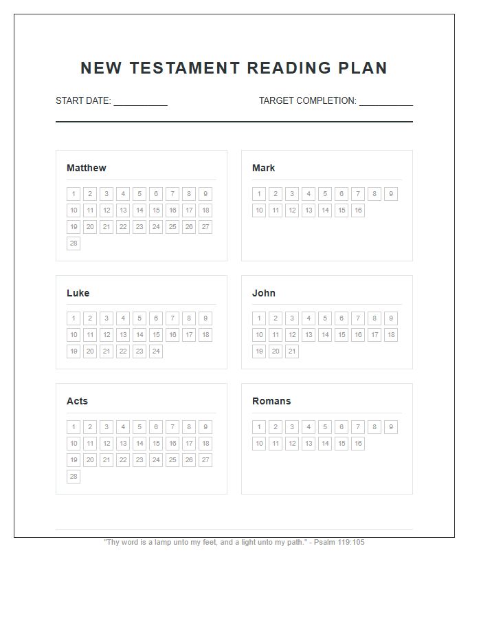 New Testament Bible Verse Progress Tracker Printable Chart