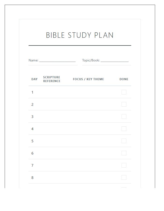 Personal Bible Verse Study Plan Printable Chart