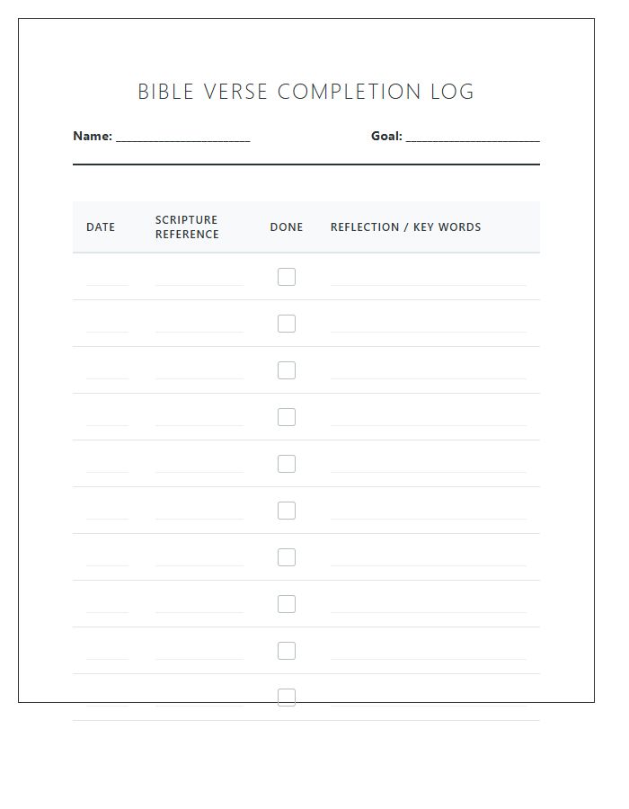 Simple Bible Verse Completion Log Printable Chart