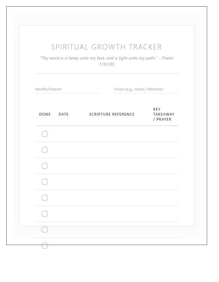 Women Spiritual Growth Bible Verse Tracker Printable Chart