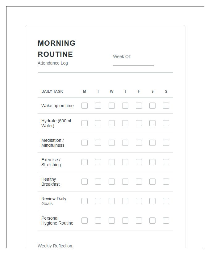 Morning Routine Attendance Log Printable Chart