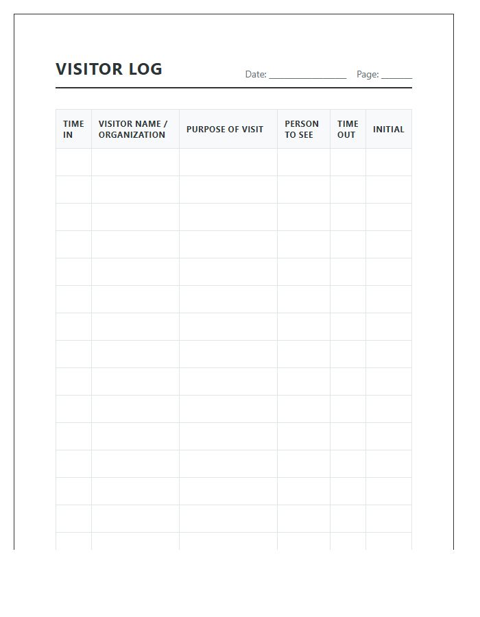 Administrative Assistant Visitor Log Chart Printable