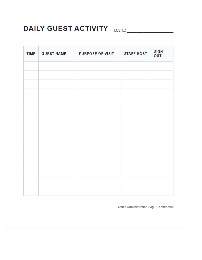 Daily Office Guest Activity Chart Printable
