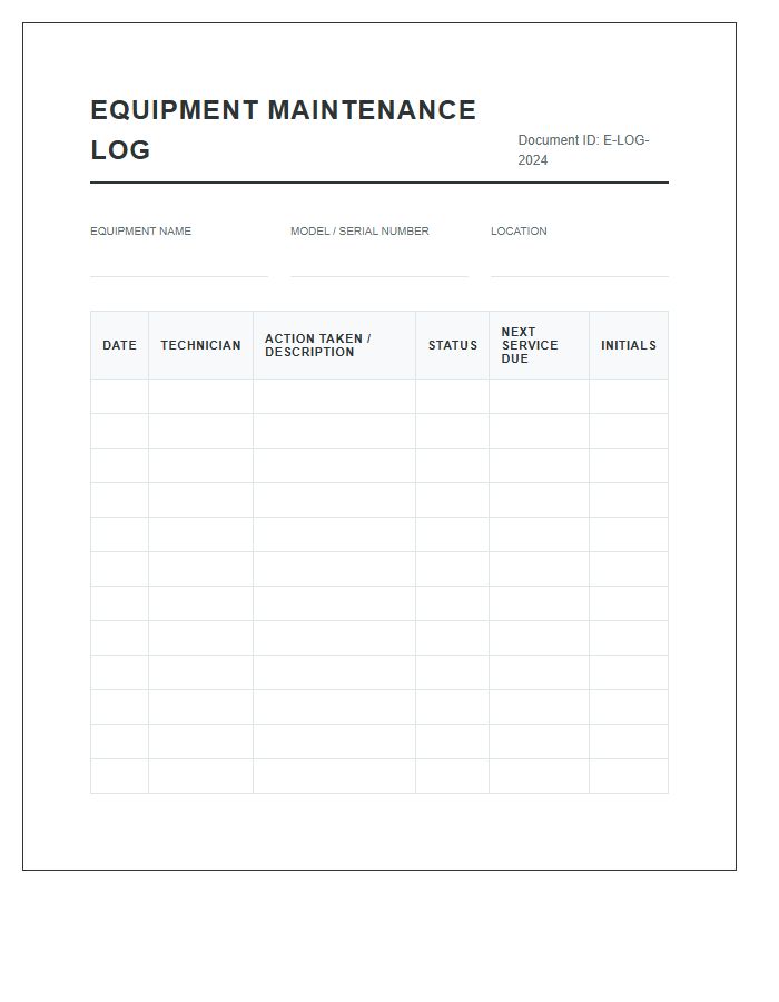 Electronic Equipment Maintenance Log Chart Printable