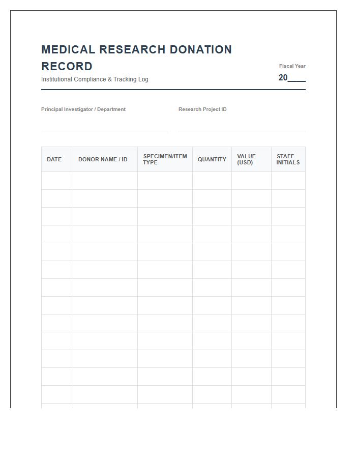 Medical Research Donation Record Printable Chart