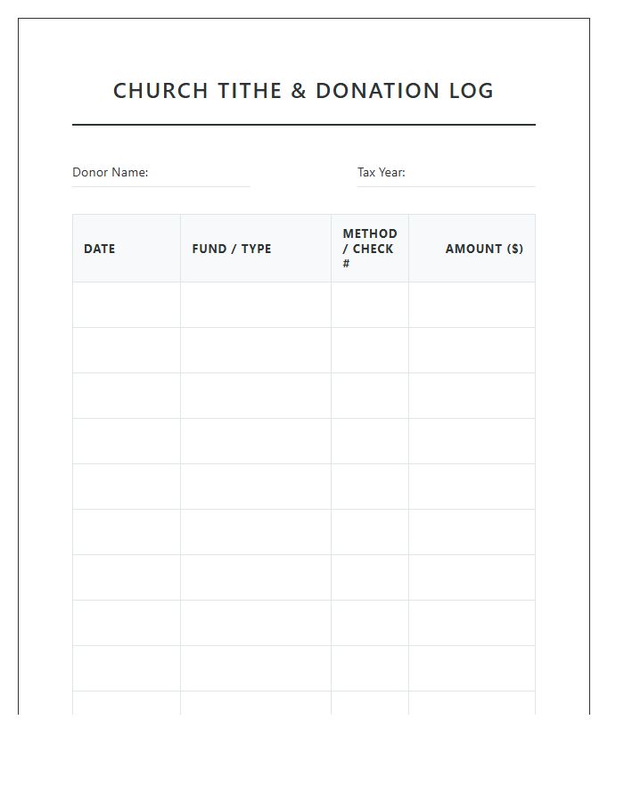 Printable Church Tithe And Donation Log Chart