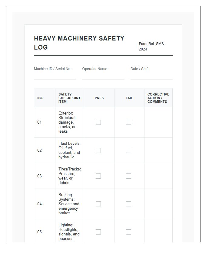 Heavy Machinery Safety Log Printable Chart