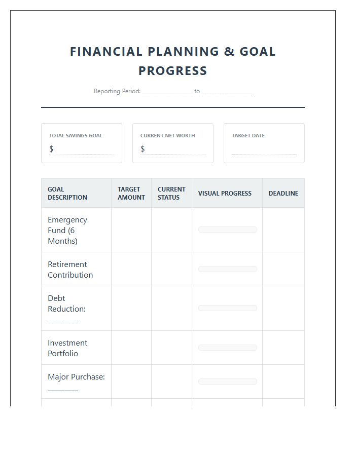 Printable Financial Planning Goal Setting Progress Log Chart