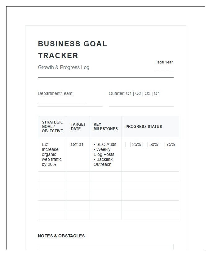 Printable Small Business Goal Setting Progress Log Chart