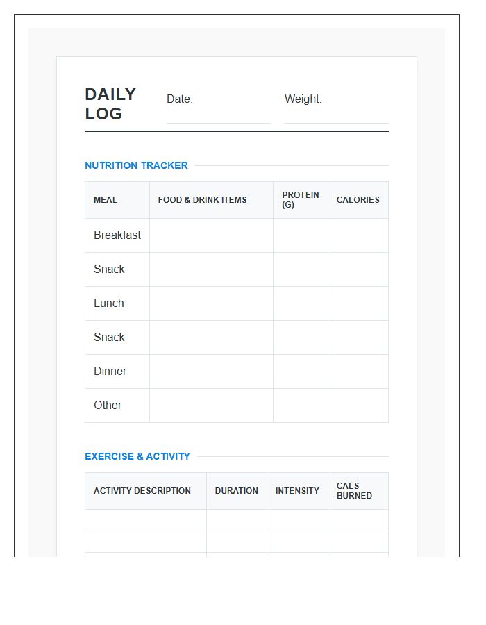 Printable Calorie Counter And Exercise Log Chart