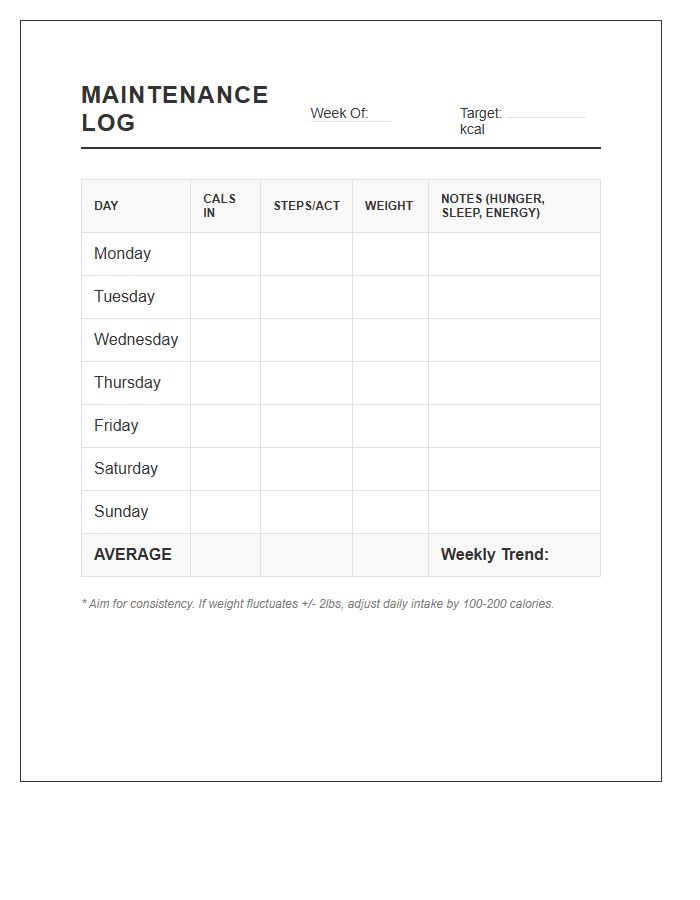 Printable Calorie Counter Log Chart For Weight Maintenance
