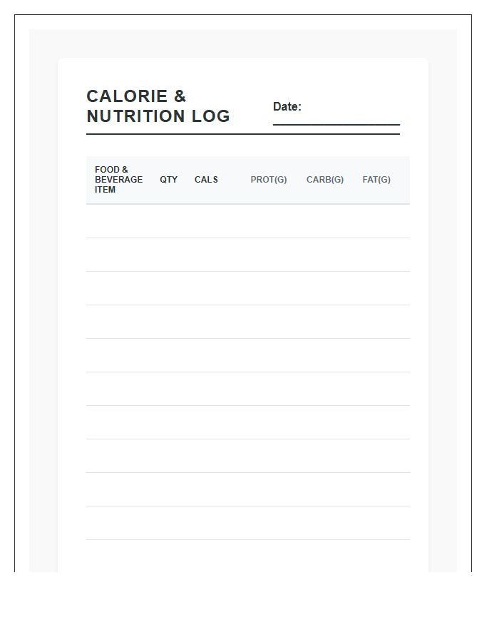 Printable Calorie Counter Log Chart With Nutritional Values