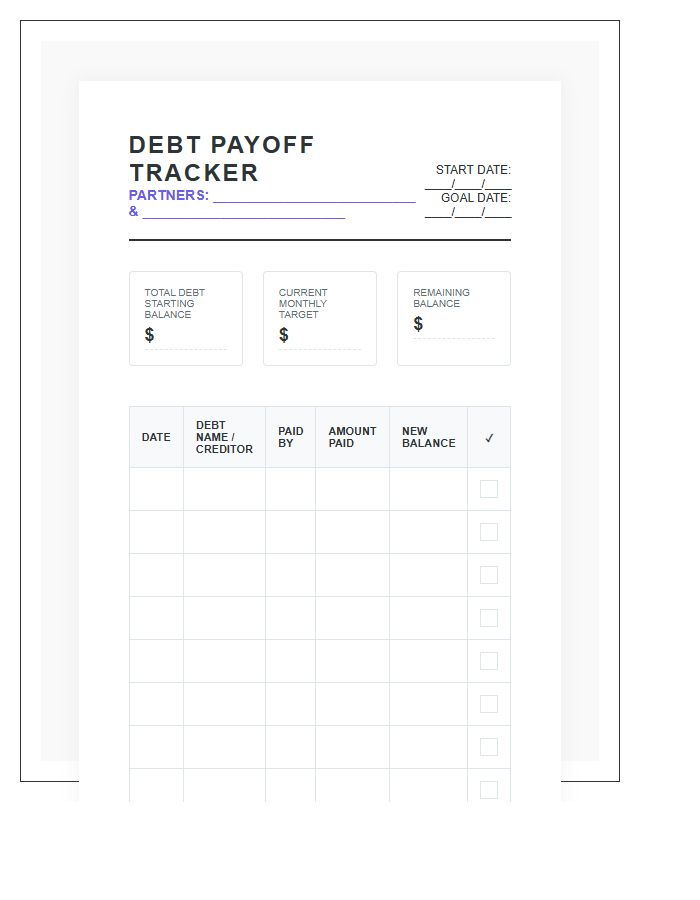 Printable Debt Payoff Log Chart For Couples