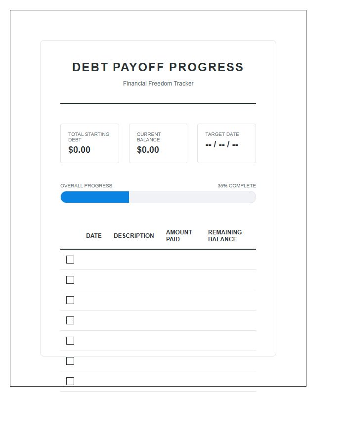 Total Debt Payoff Log Chart Printable Progress Tracker