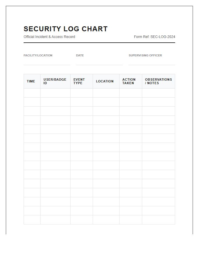 Comprehensive Security Log Chart Printable