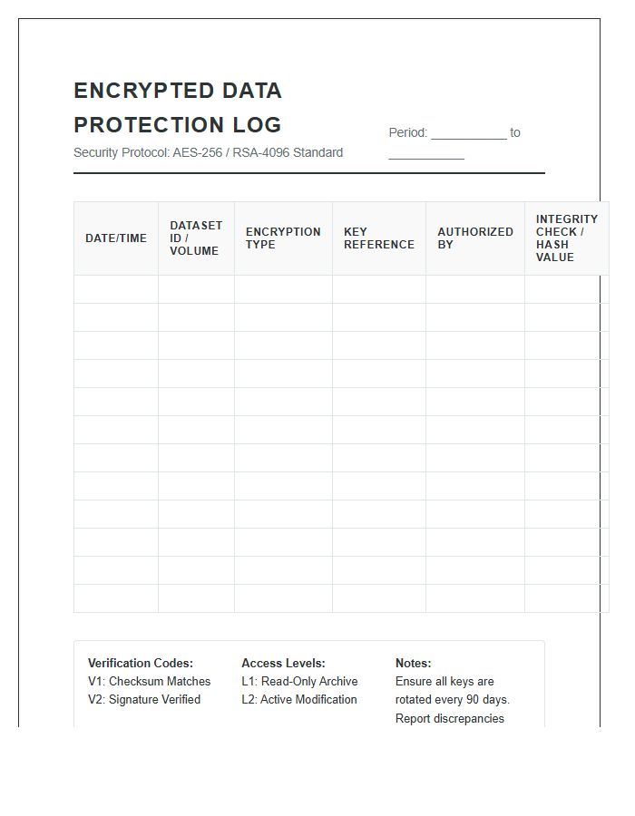 Encrypted Data Protection Printable Log Chart