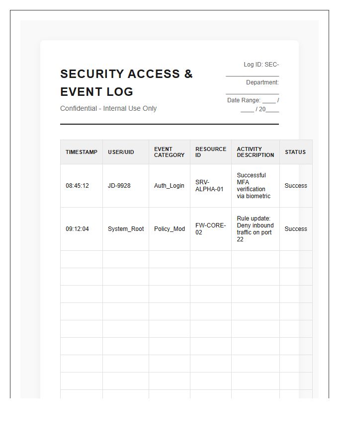 Printable Enterprise Security Log Chart