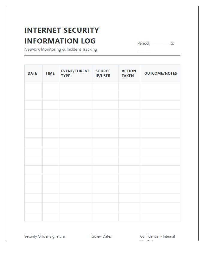 Printable Internet Security Information Log Chart