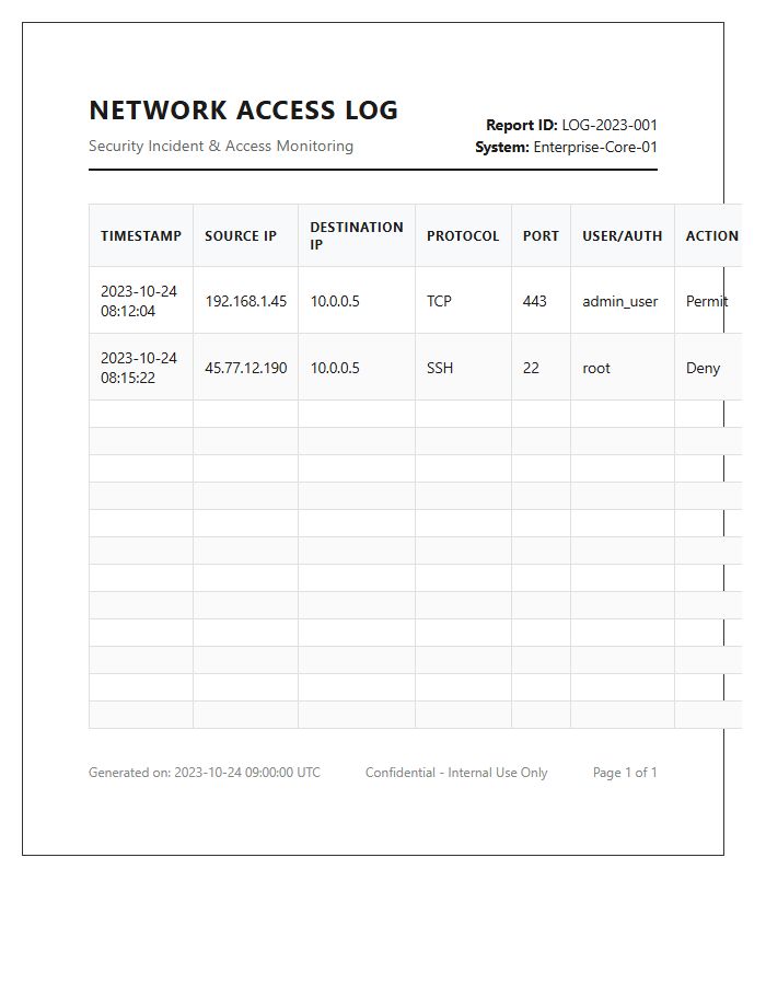 Printable Network Security Access Log Chart