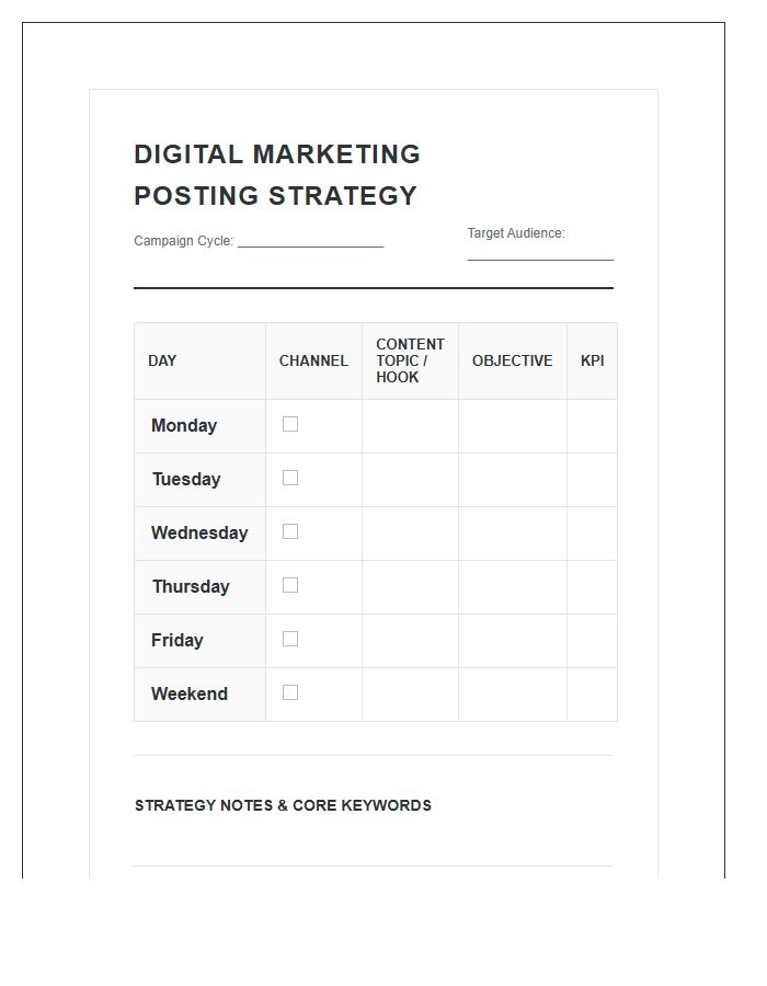 Digital Marketing Strategy Posting Printable Chart
