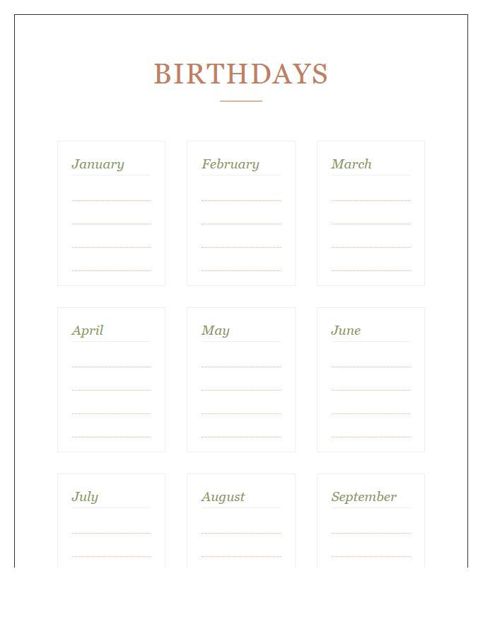 Boho Style Printable Birthday Calendar Chart