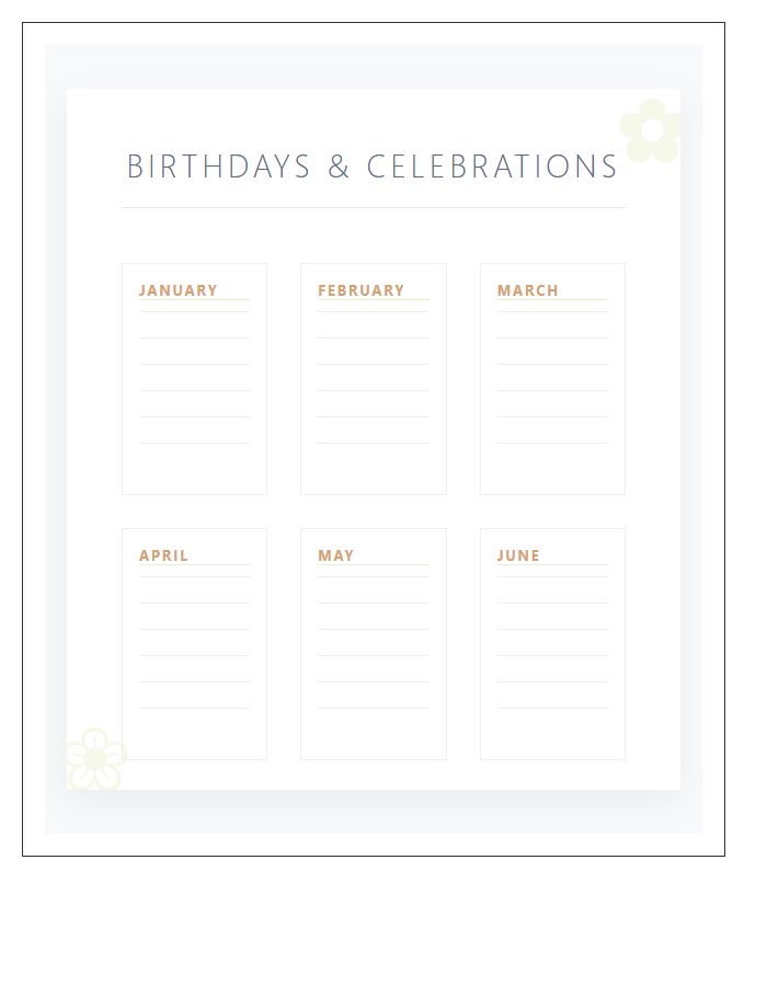 Floral Printable Birthday Reminder Chart