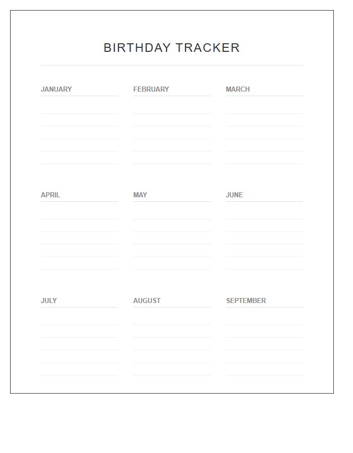 Minimalist Printable Birthday Tracker Chart