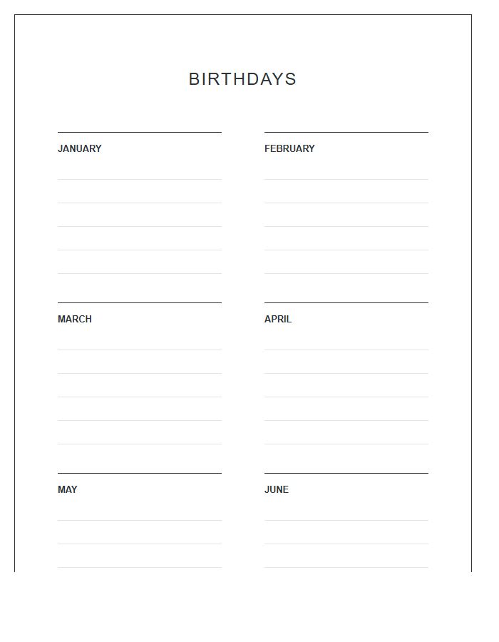 Perpetual Printable Birthday Calendar Chart