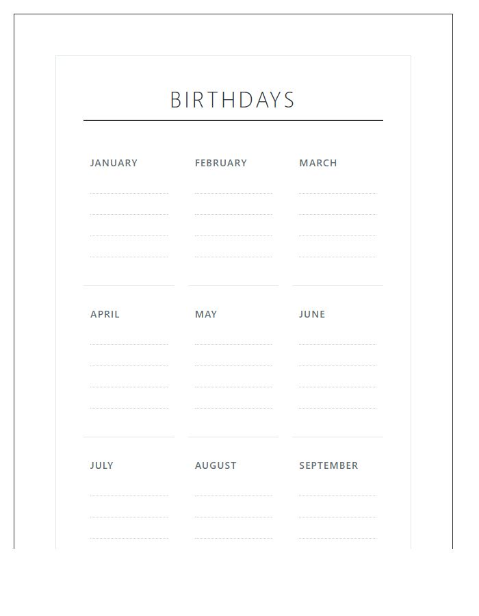 Printable Friends and Family Birthday Chart