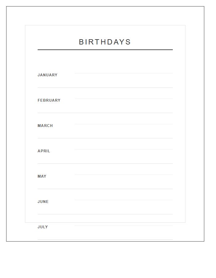 Printable Vertical Birthday Reminder Chart
