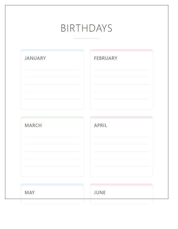 Printable Watercolor Birthday Reminder Chart