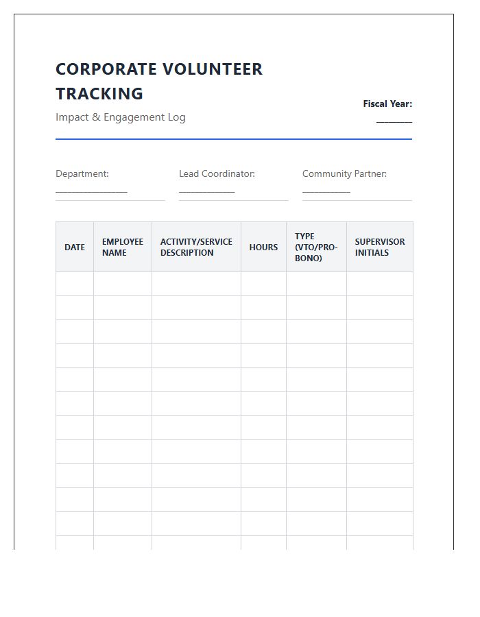 Corporate Volunteer Program Tracking Printable Chart