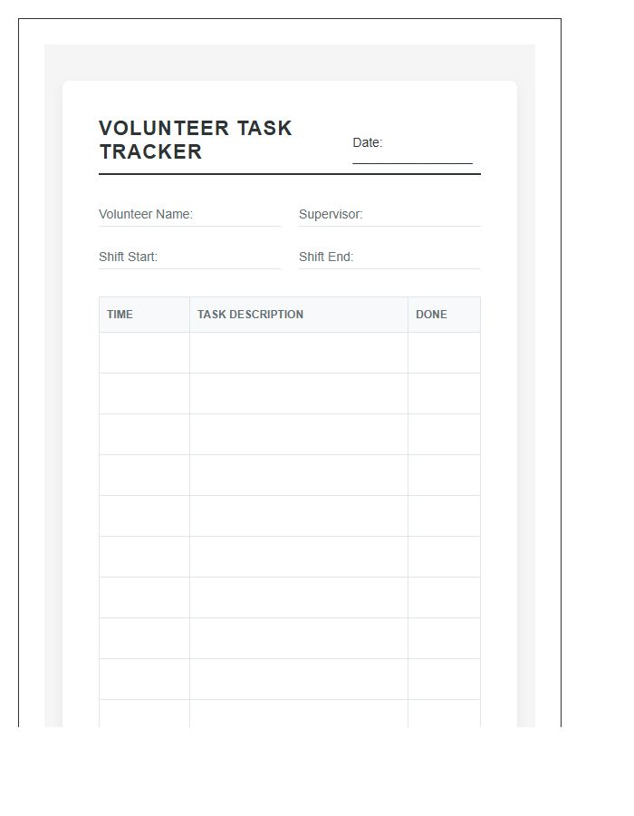 Daily Volunteer Task Tracking Printable Chart