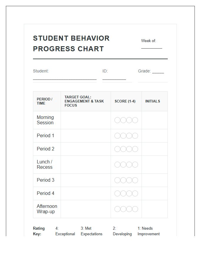 Academic Printable Student Behavior Tracking Progress Chart