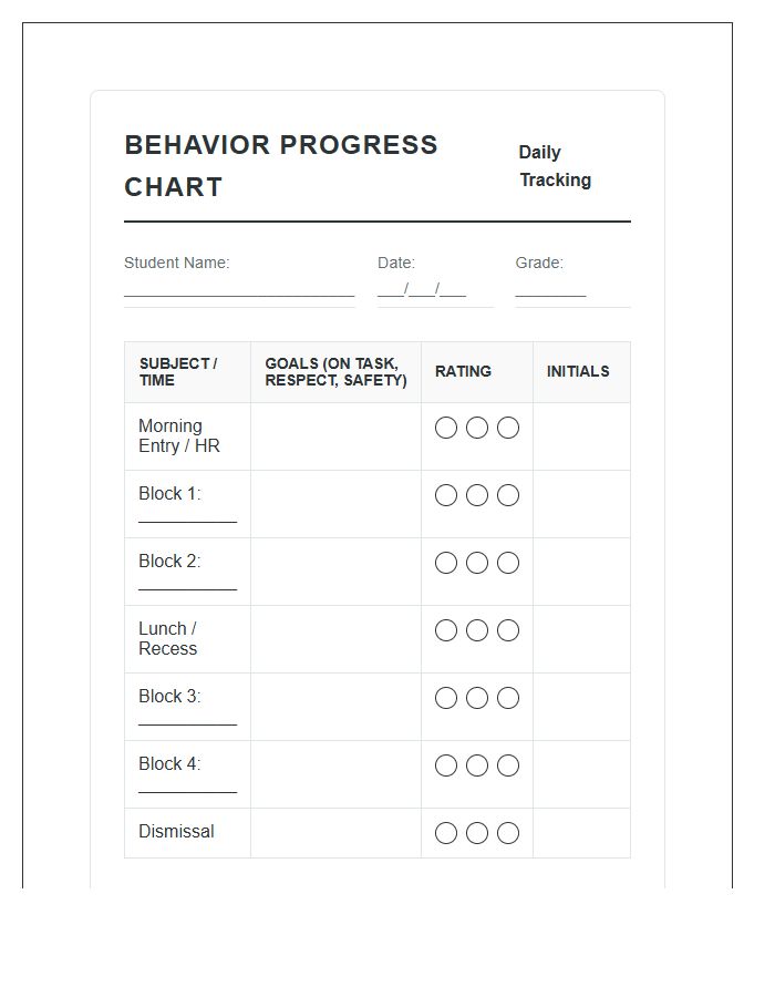 Daily Printable Student Behavior Tracking Progress Chart