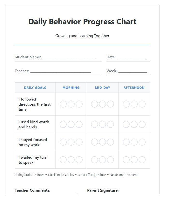 Elementary Printable Student Behavior Tracking Progress Chart