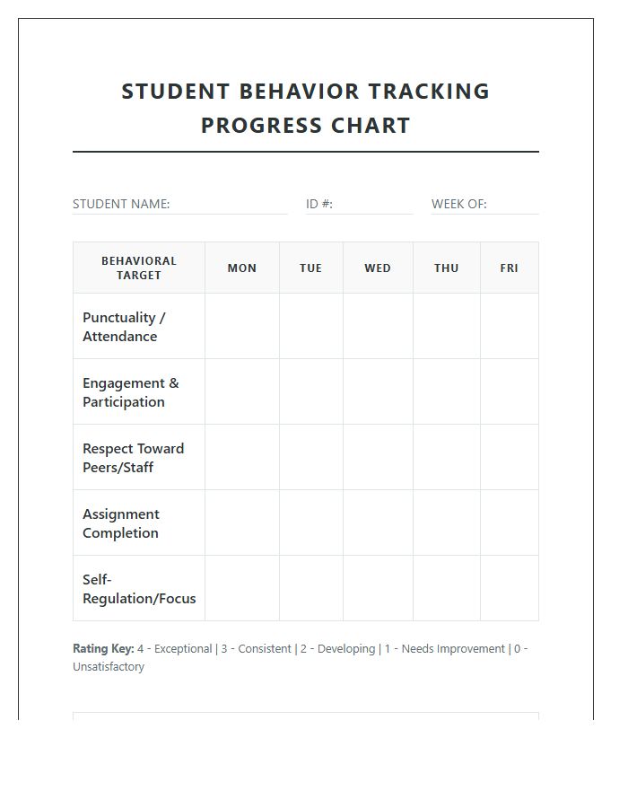 High School Printable Student Behavior Tracking Progress Chart
