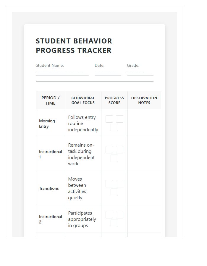 Professional Printable Student Behavior Tracking Progress Chart
