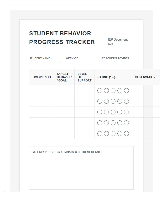 Special Education Printable Student Behavior Tracking Progress Chart