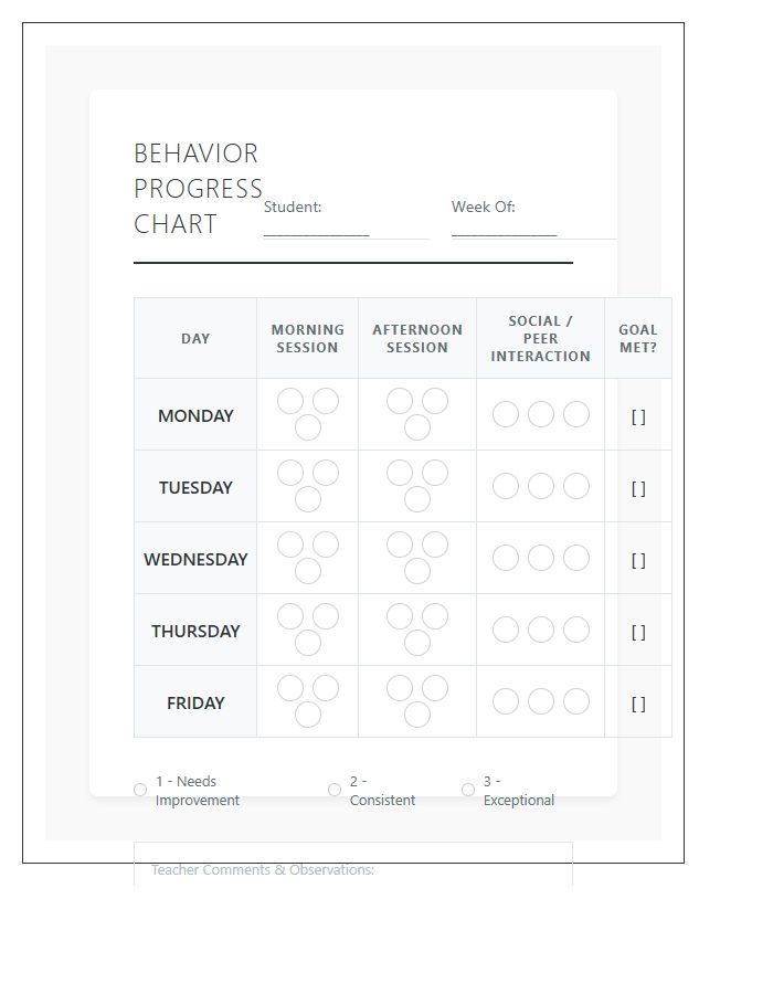 Visual Printable Student Behavior Tracking Progress Chart