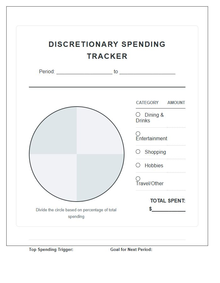 Discretionary Spending Tracker Printable Pie Chart