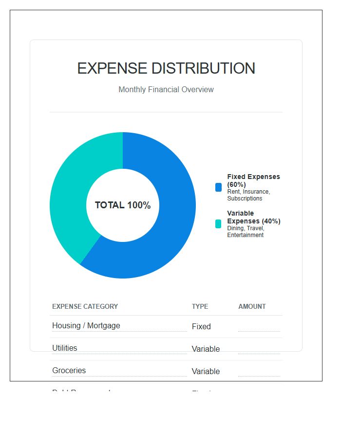 Fixed And Variable Expenses Printable Pie Chart