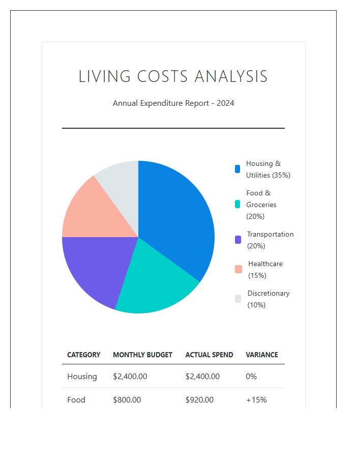 Living Costs Analysis Printable Pie Chart